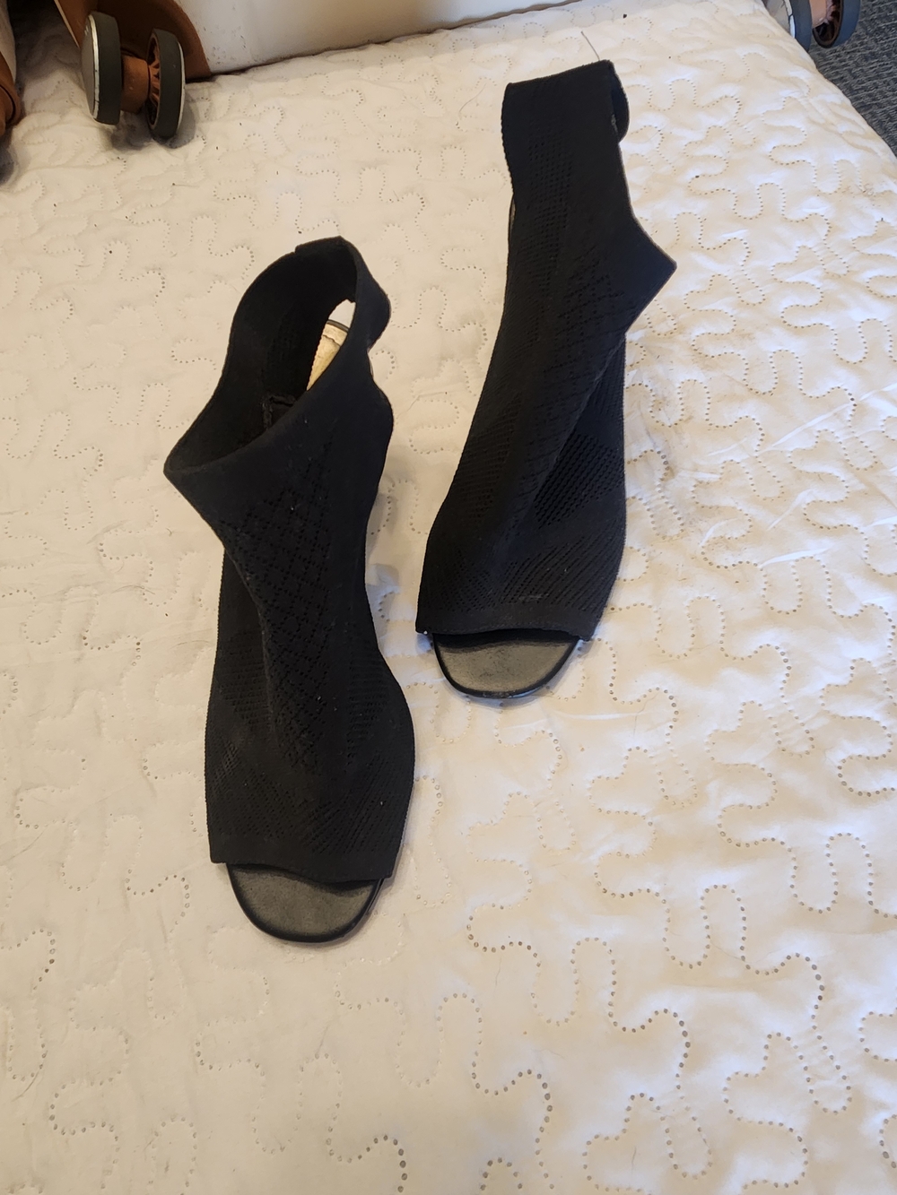 Black Open-Toe Knit Wedge Heels - Women